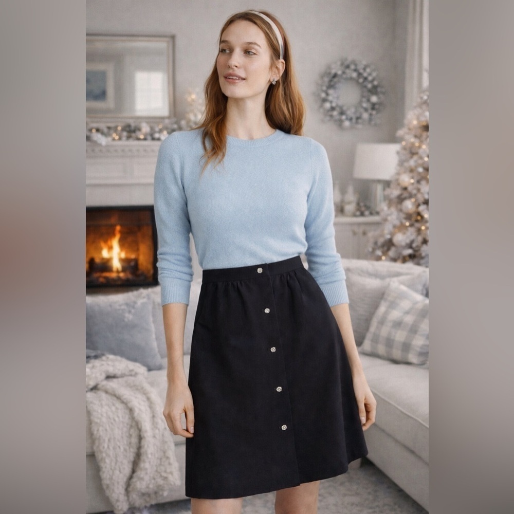 Talbots Womens Skirt Sz 8 Black Faille Rhinestone Buttons Preppy Holiday Xmas